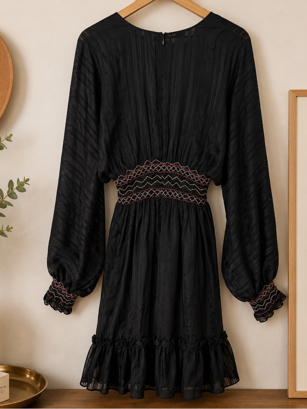 Ulla Johnson Silk Odette Smocked Midnight Dress size 0 - Picture 4 of 8